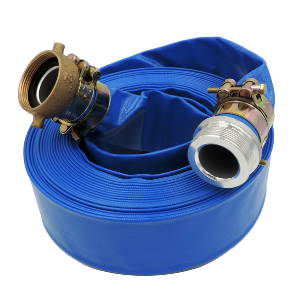 Hydromaxx 1.5"x100Ft Heavy Duty Blue Lay Flat Discharge Hose with Pin Lugs BLF112100WC